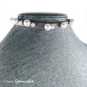 Charming Charlie Faux Pearl Suede Choker Necklace